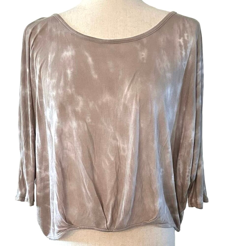 Revolve LA Made Womens XS Tie‎ Dye Top Brown Open Draped Back 3/4 Sleeves NWT